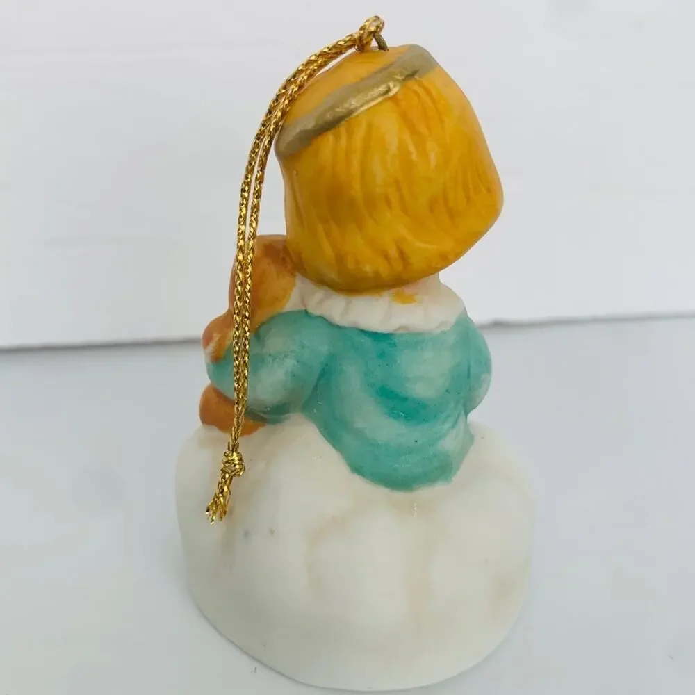 Vintage Angel Teddy Bear Bisque Christmas Tree Ornament